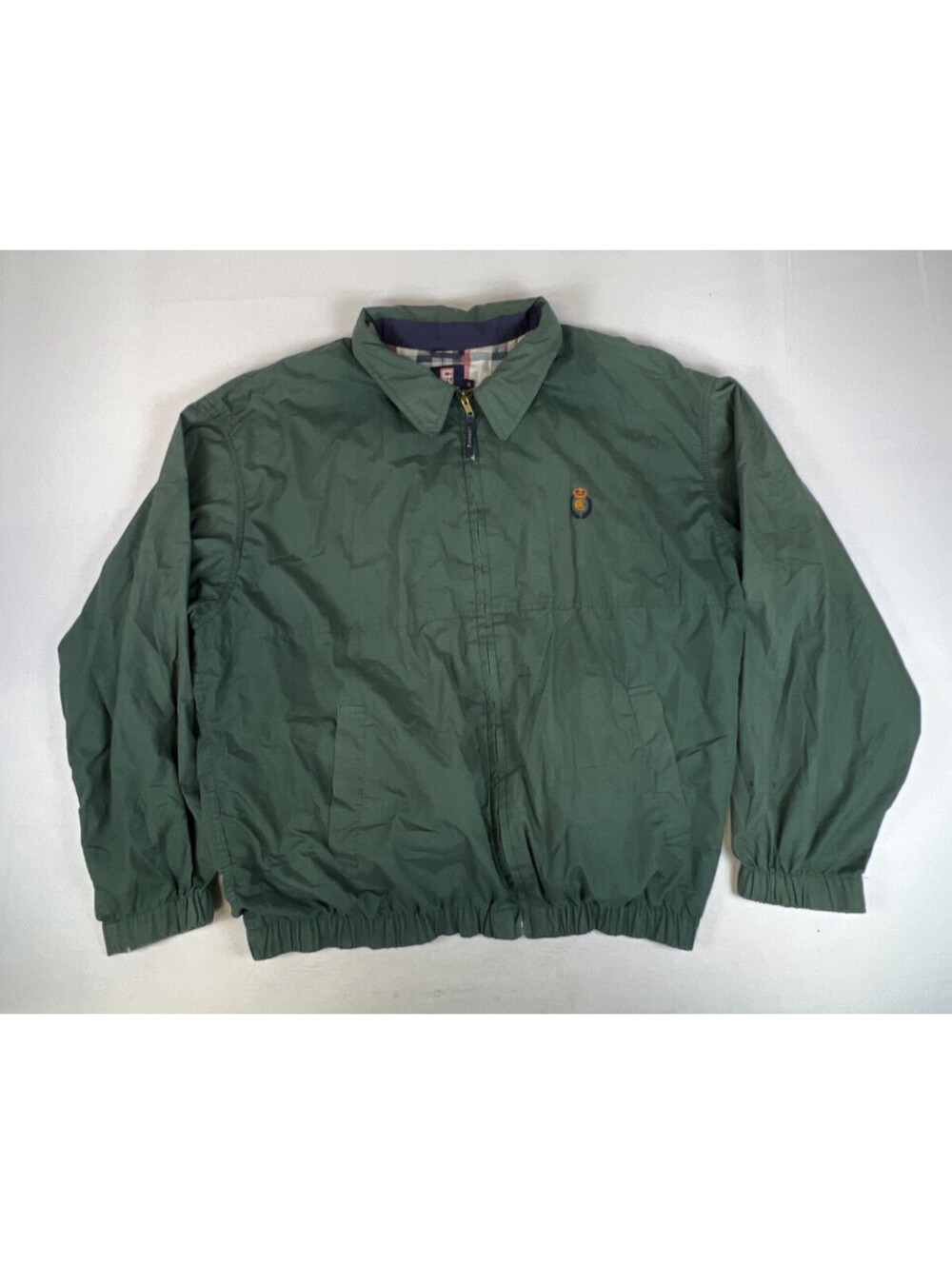Chaps Ralph Lauren Men XL Green Plaid Lined Full Zip Bomber Jacket Vintage